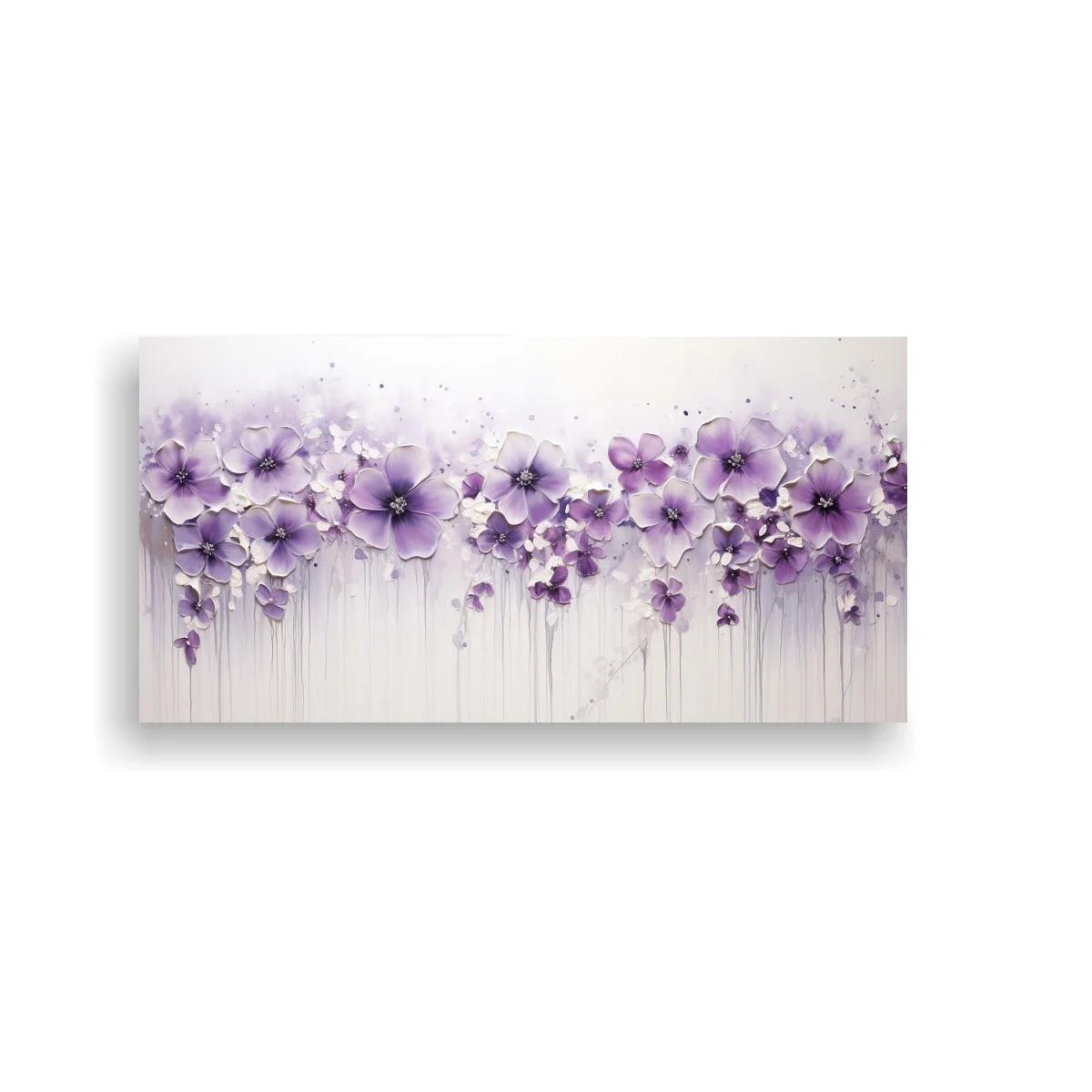 Cuadro flores lilas con goteos verticales