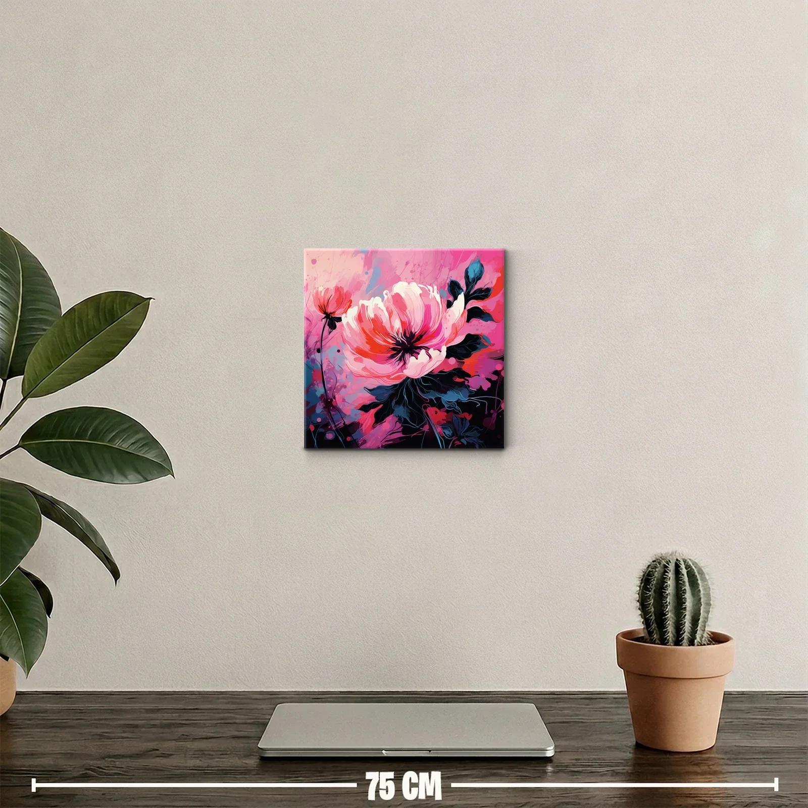 Cuadro floral vibrante con tonos rosas y rojos intensos — miniatura 2