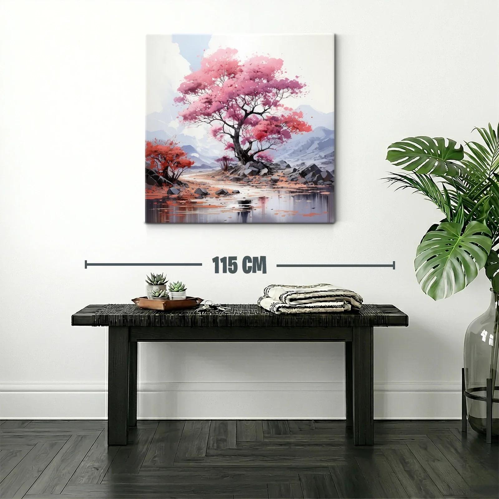Árbol en flor sobre paisaje sereno y montaña azulada — miniatura 2