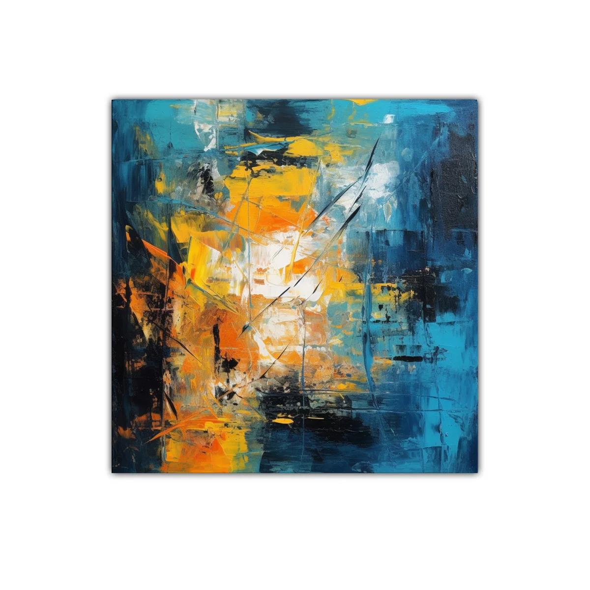 Cuadro abstracto con vibrantes tonos azul y amarillo