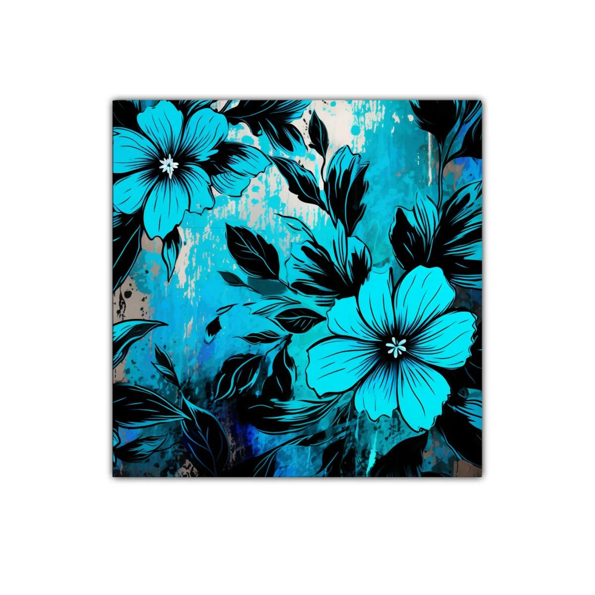 Decorativo cuadro floral en tonos azul y negro vibrante — imagen principal