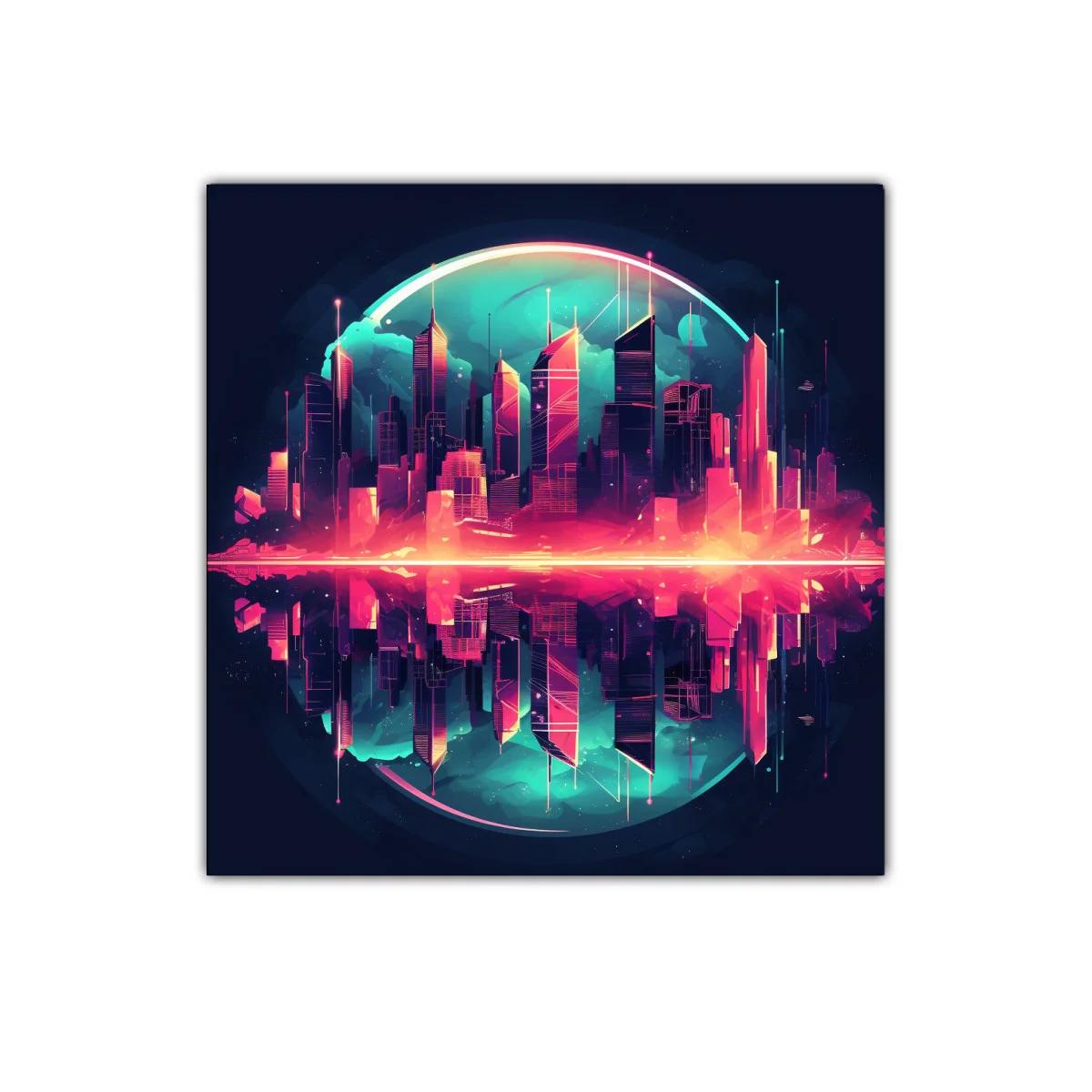 Ciudad futurista con reflejos vibrantes y luz neón — imagen principal