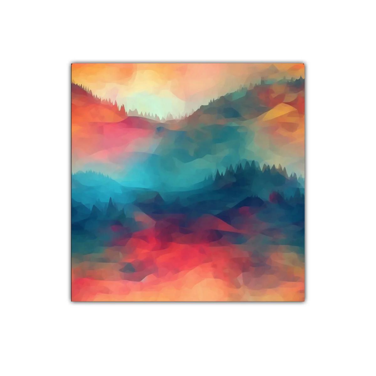 Cuadro abstracto de paisaje con colores vibrantes y difuminados
