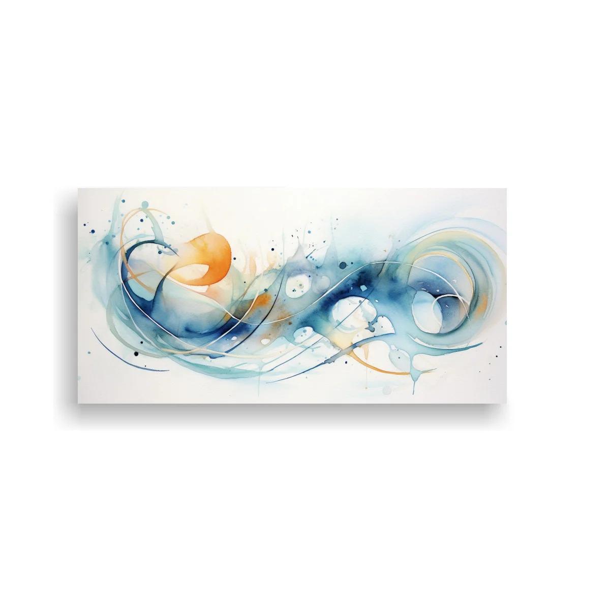 Cuadro espiral abstracta azul y dorada con curvas enlazadas