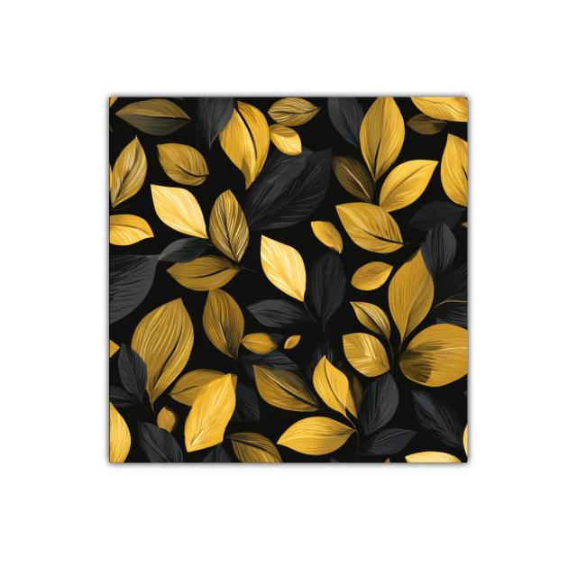 Cuadro decorativo hojas doradas y negras sobre fondo oscuro
