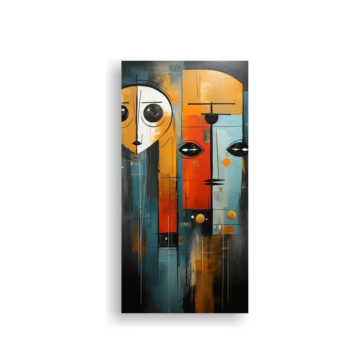 Cuadro dos rostros abstractos con líneas verticales