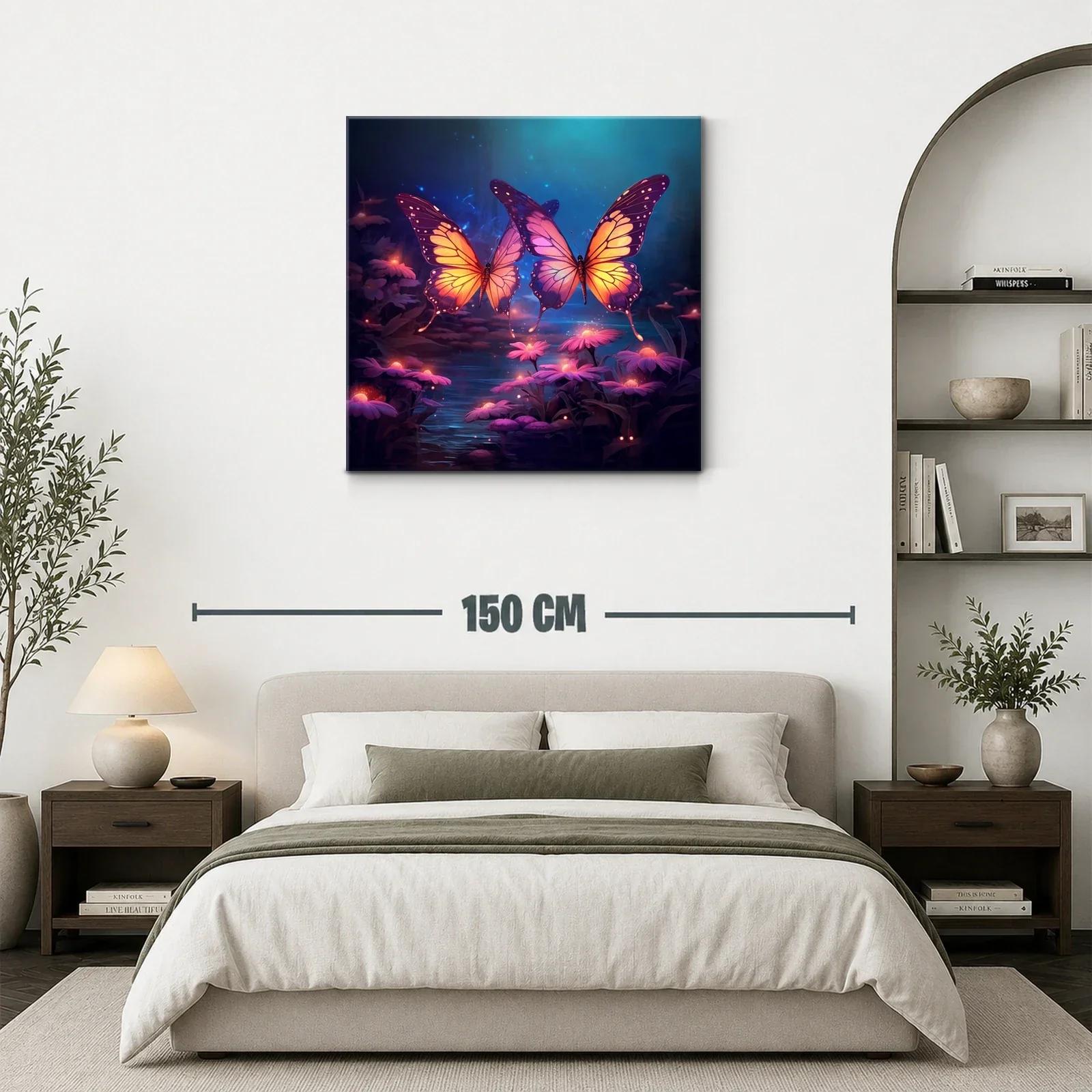 Mariposas luminosas sobre flores en bosque encantado — miniatura 3