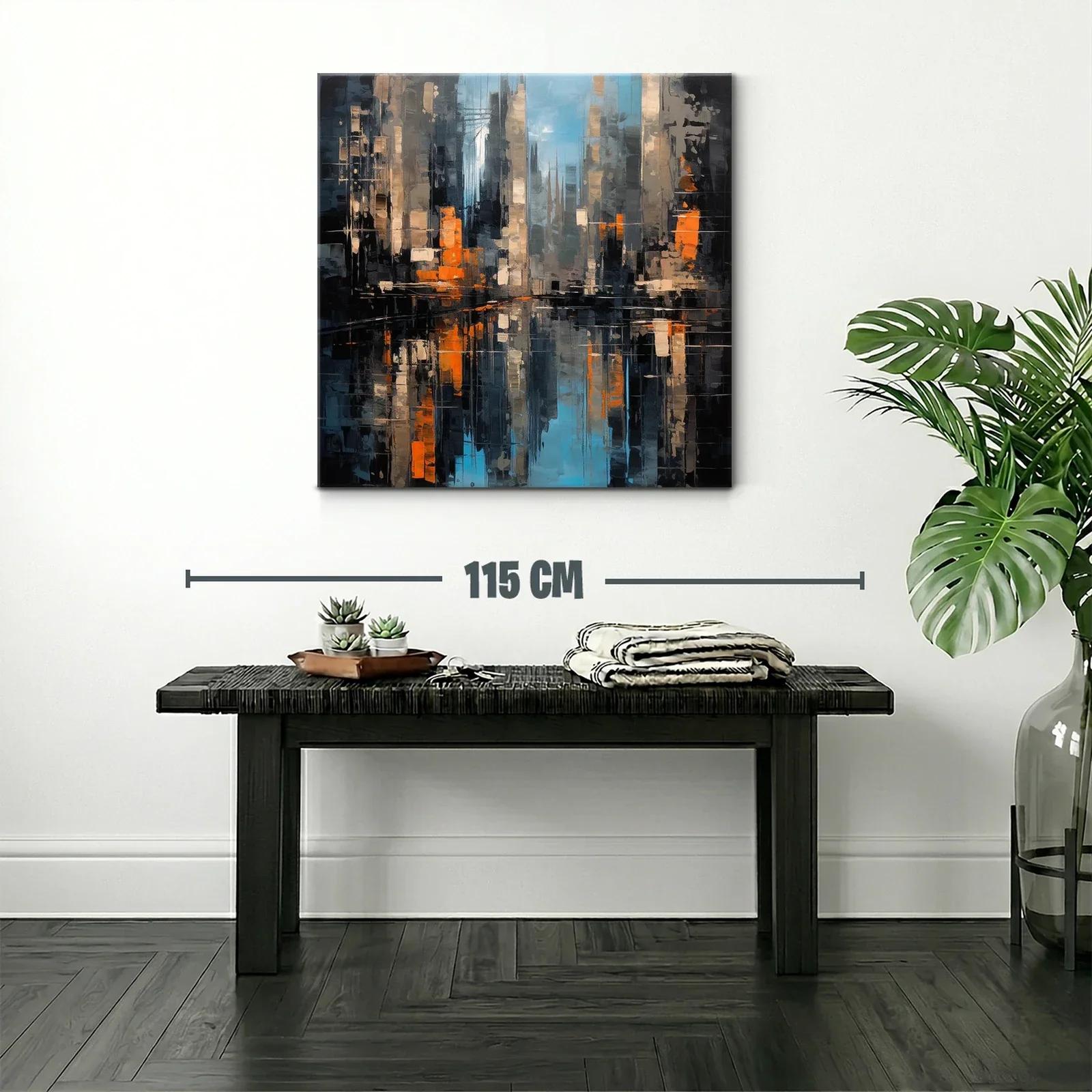 Cuadro abstracto de ciudad con reflejos vibrantes — miniatura 2
