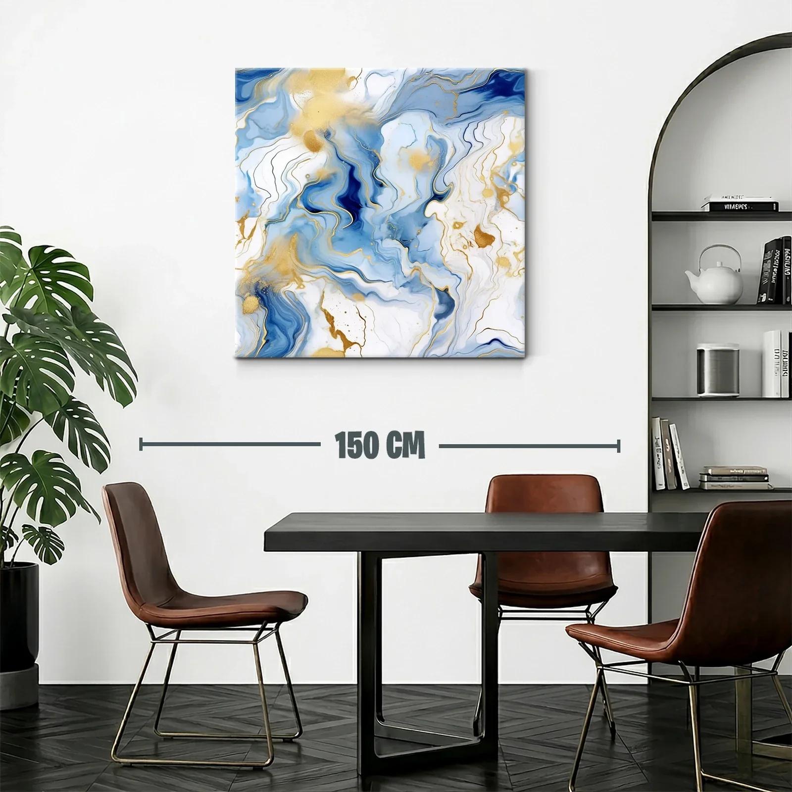 Cuadro abstracto con tonos azules y detalles dorados — miniatura 2