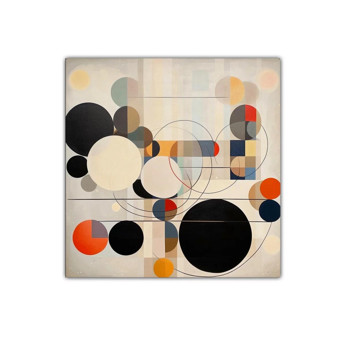 Composición abstracta con círculos en tonos neutros y vivos