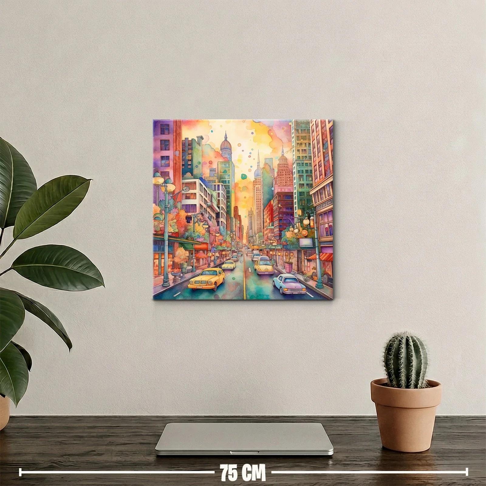 Paisaje urbano vibrante con coches clásicos y luces cálidas — miniatura 2