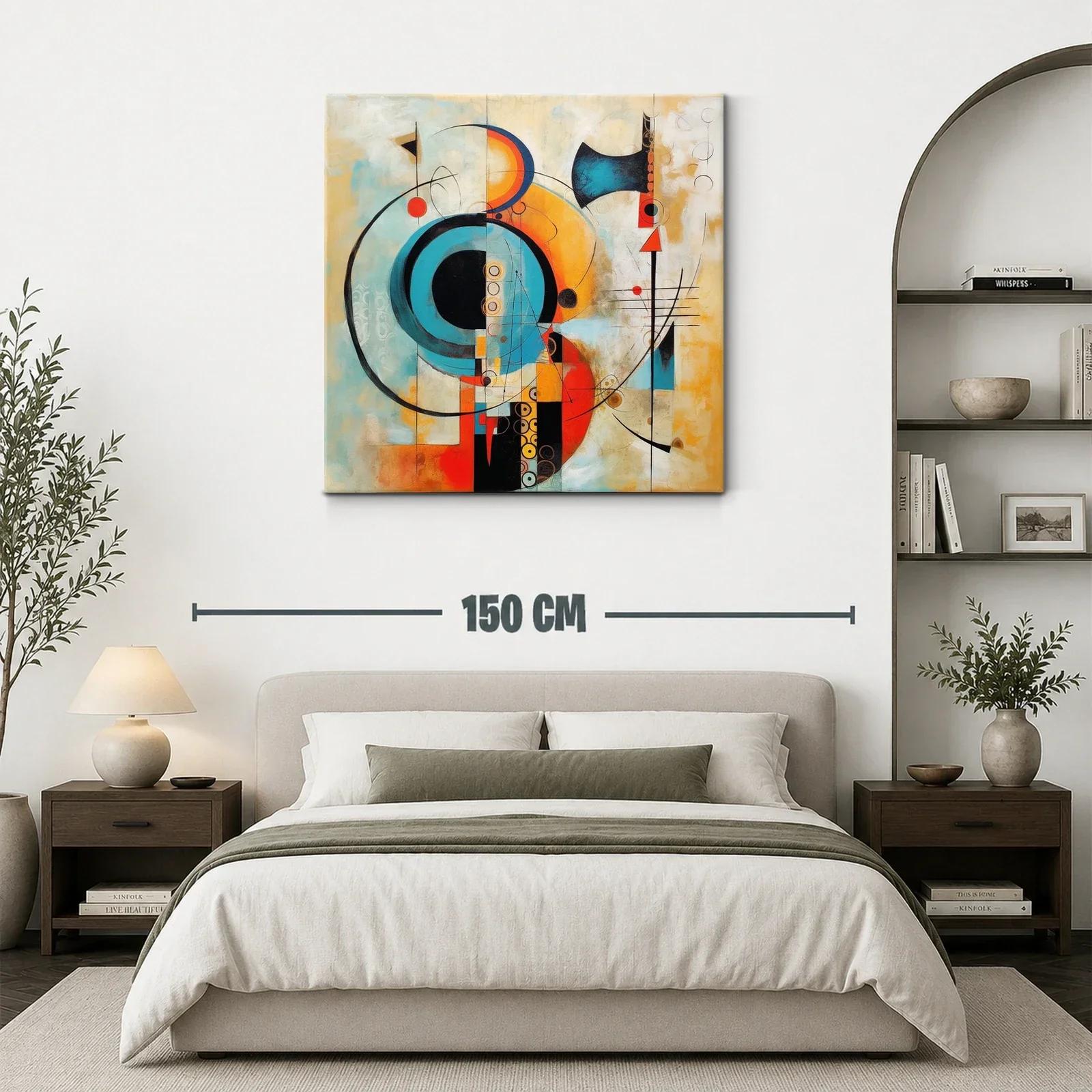 Composición abstracta con círculos y líneas en tonos cálidos y turquesa — miniatura 3