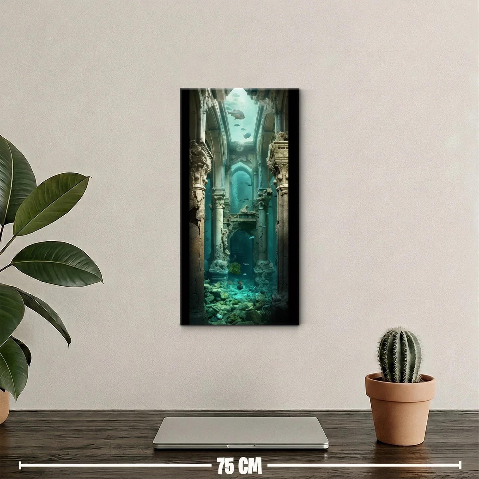 Cuadro ruinas sumergidas de un templo con peces — miniatura 2