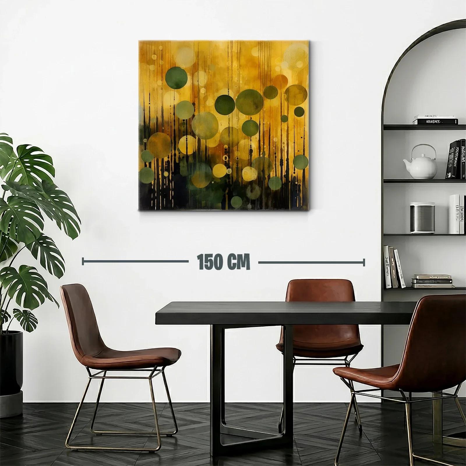 Cuadro abstracto con círculos verdes y dorados — miniatura 2