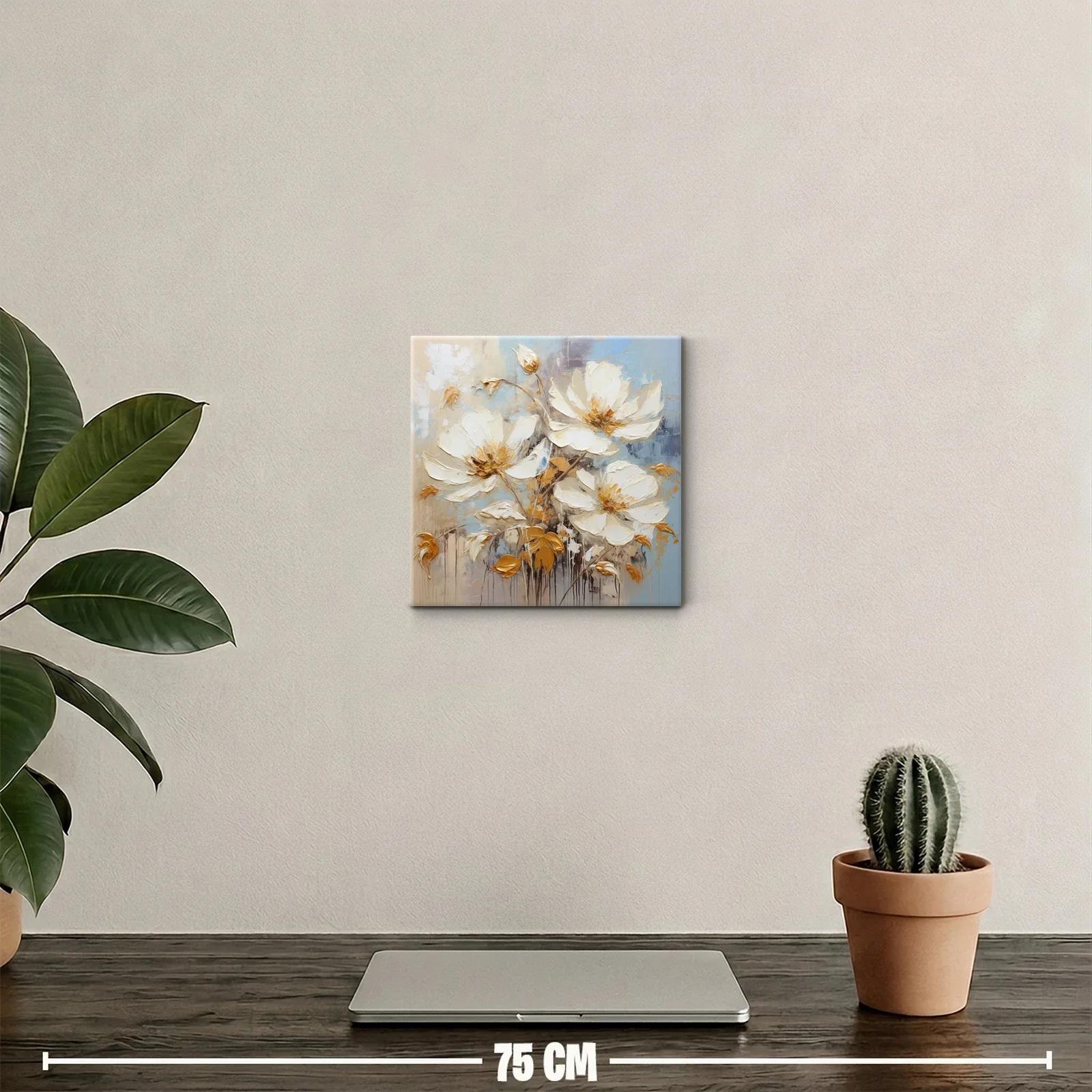 Cuadro floral con flores blancas y hojas doradas delicadas — miniatura 2