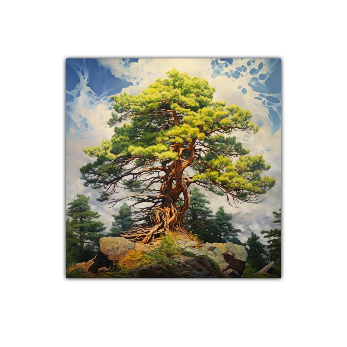 Árbol milenario sobre rocas bajo cielo azul — imagen principal