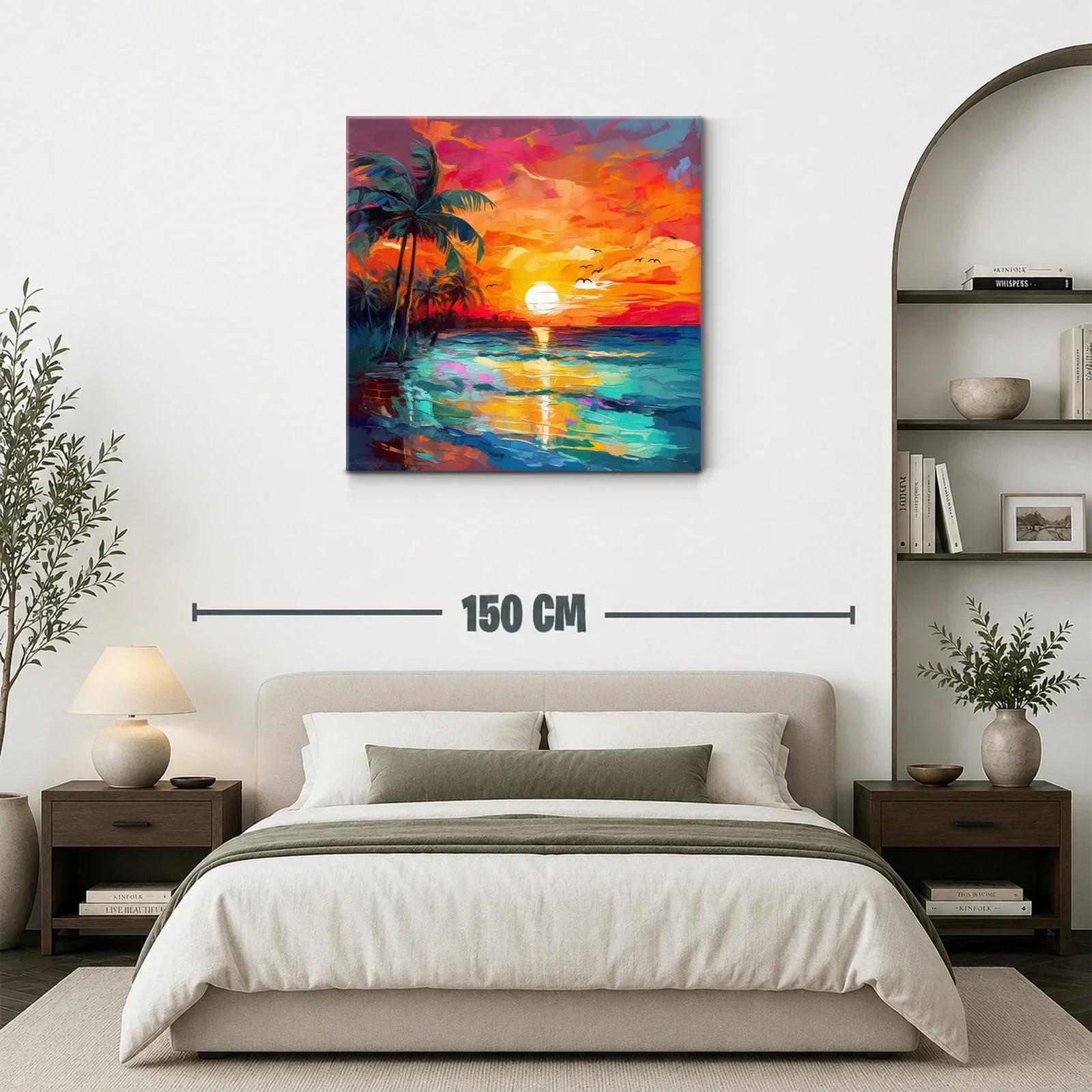Atardecer vibrante con palmeras y reflejos en el mar — miniatura 3
