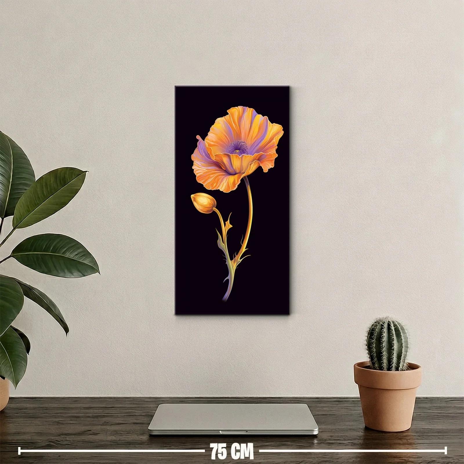 Cuadro amapola naranja con capullo y fondo oscuro — miniatura 2