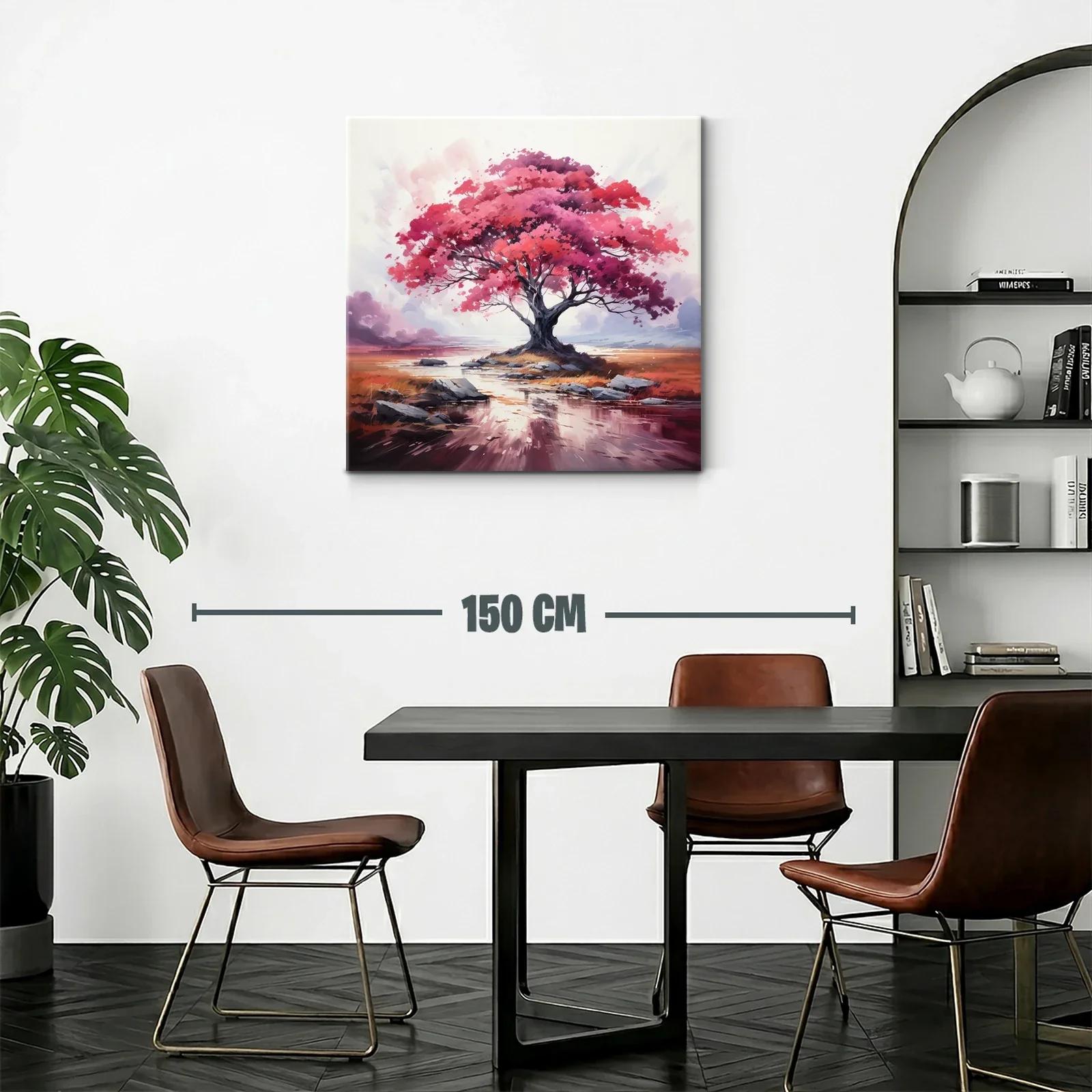 Árbol en tonos rosas y rojos sobre paisaje sereno — miniatura 2