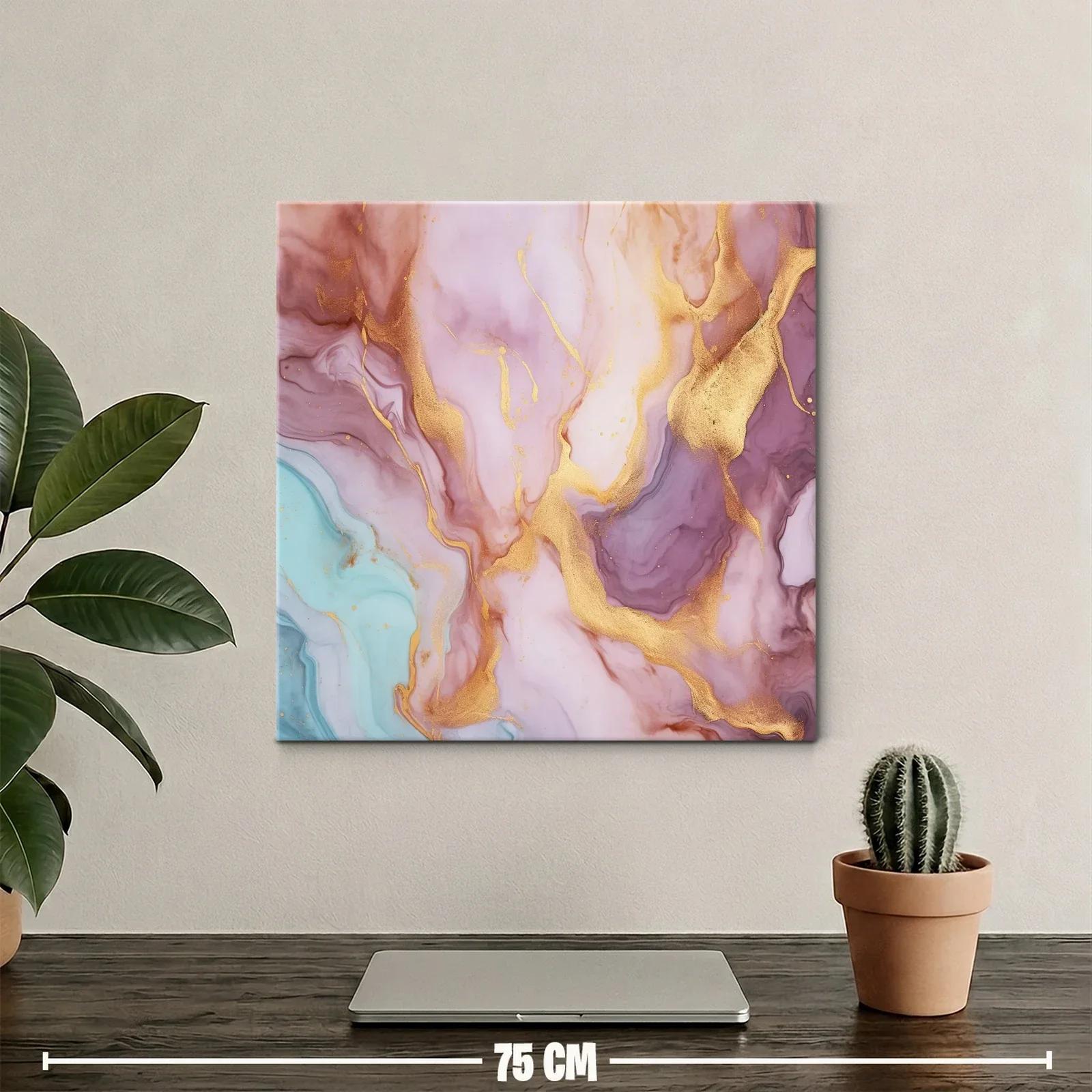 Cuadro abstracto con tonos pastel y detalles dorados vibrantes — miniatura 2
