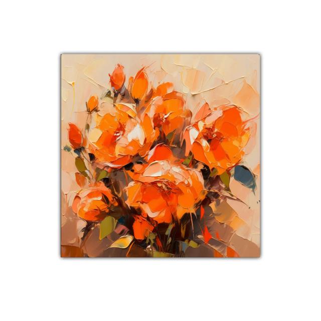 Cuadro de flores vibrantes en tonos cálidos y anaranjados