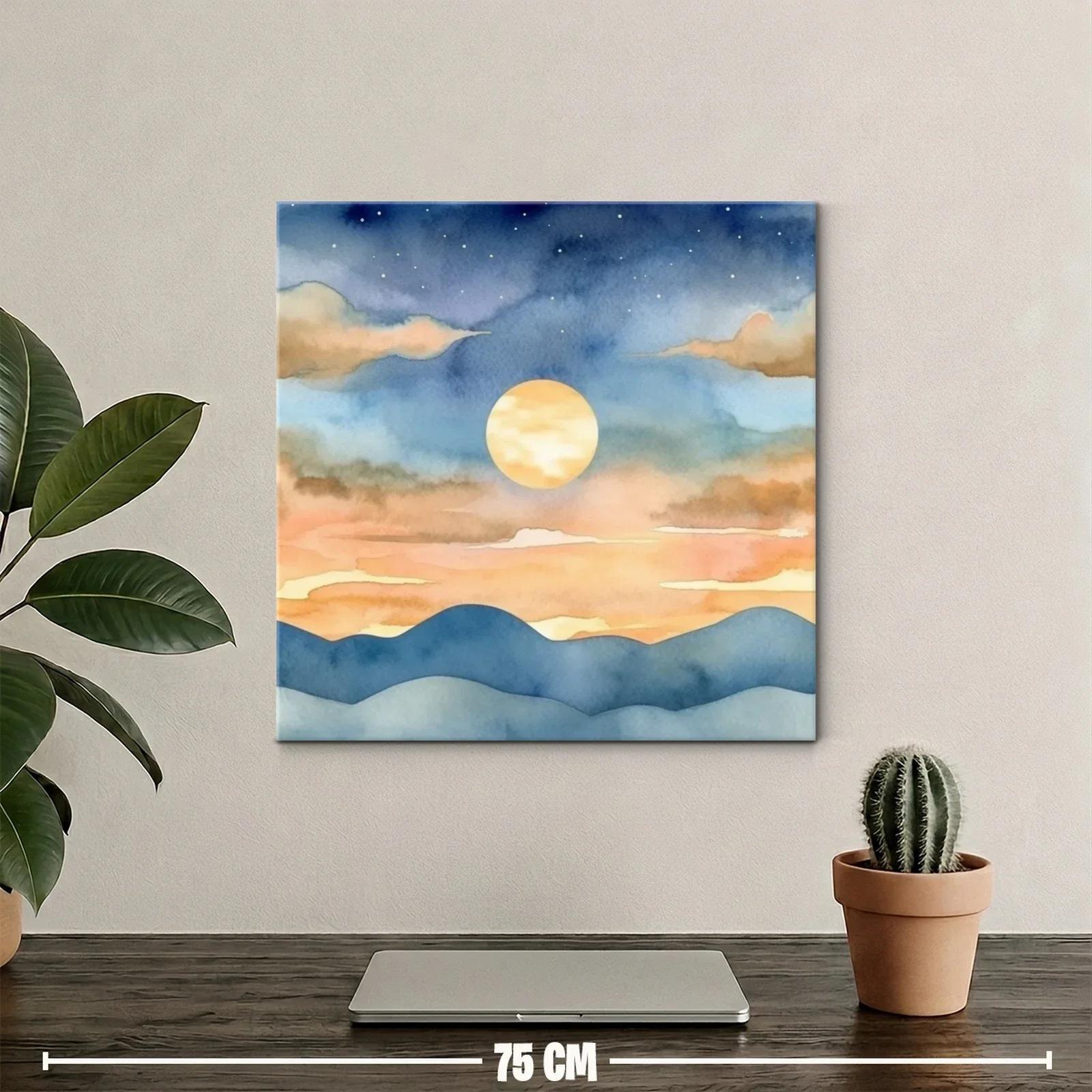 Paisaje nocturno con luna llena y montañas suaves — miniatura 2