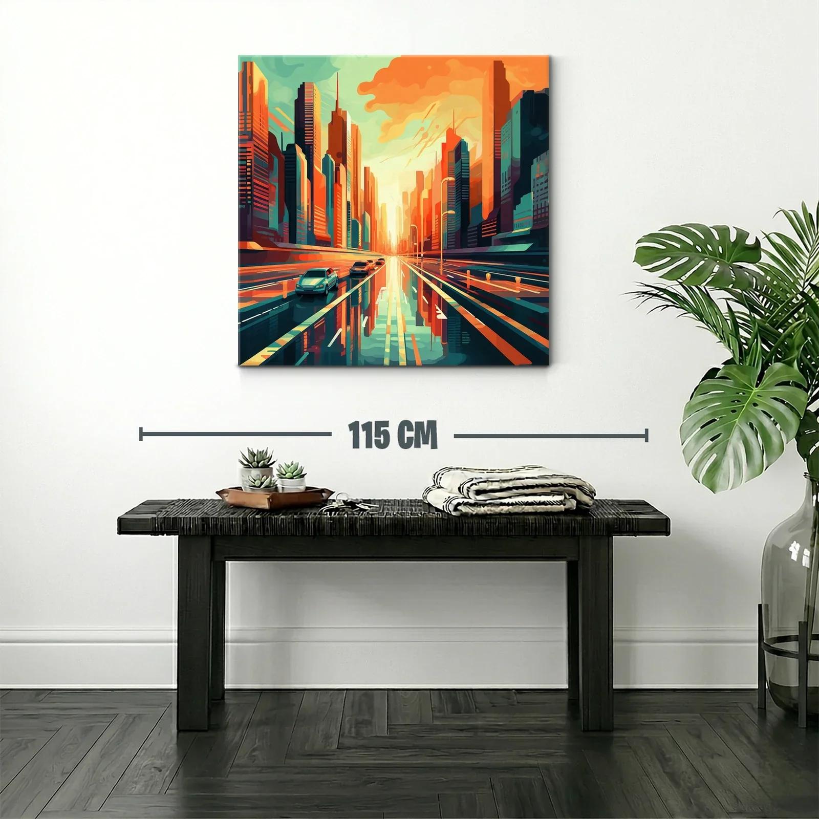 Atardecer urbano con reflejos vibrantes en ciudad moderna — miniatura 2