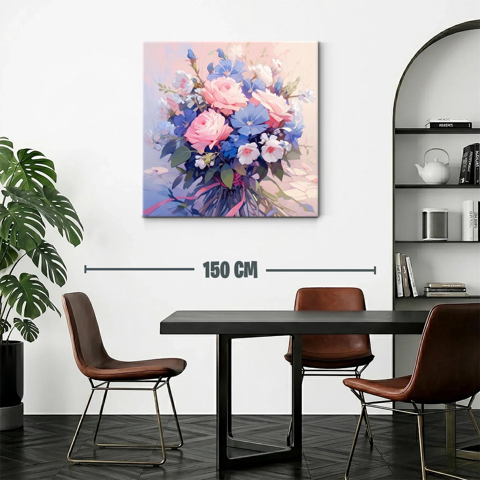 Ramo delicado de rosas rosadas y flores azules frescas — miniatura 2