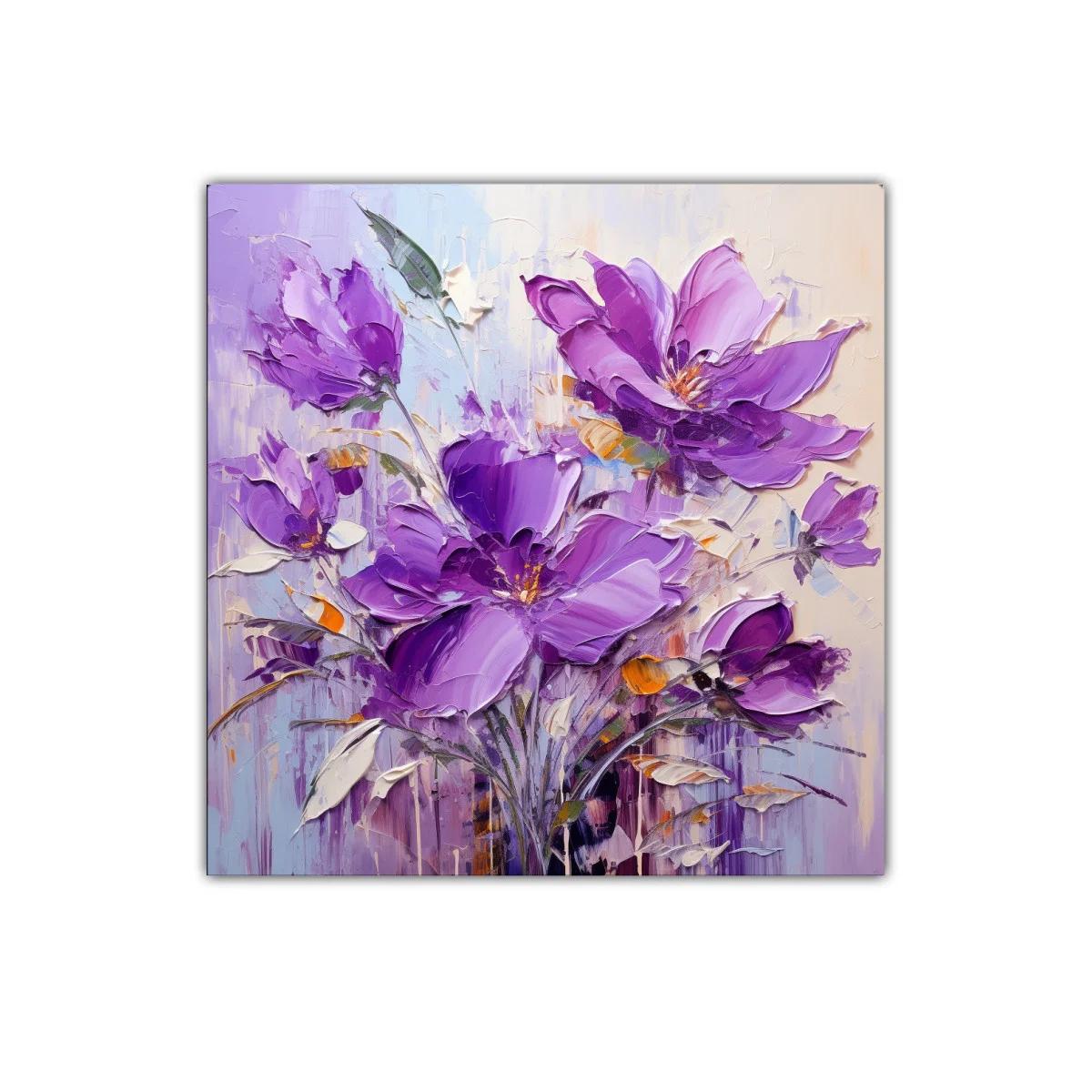 Cuadro decorativo con flores vibrantes en tonos morados y lilas — imagen principal