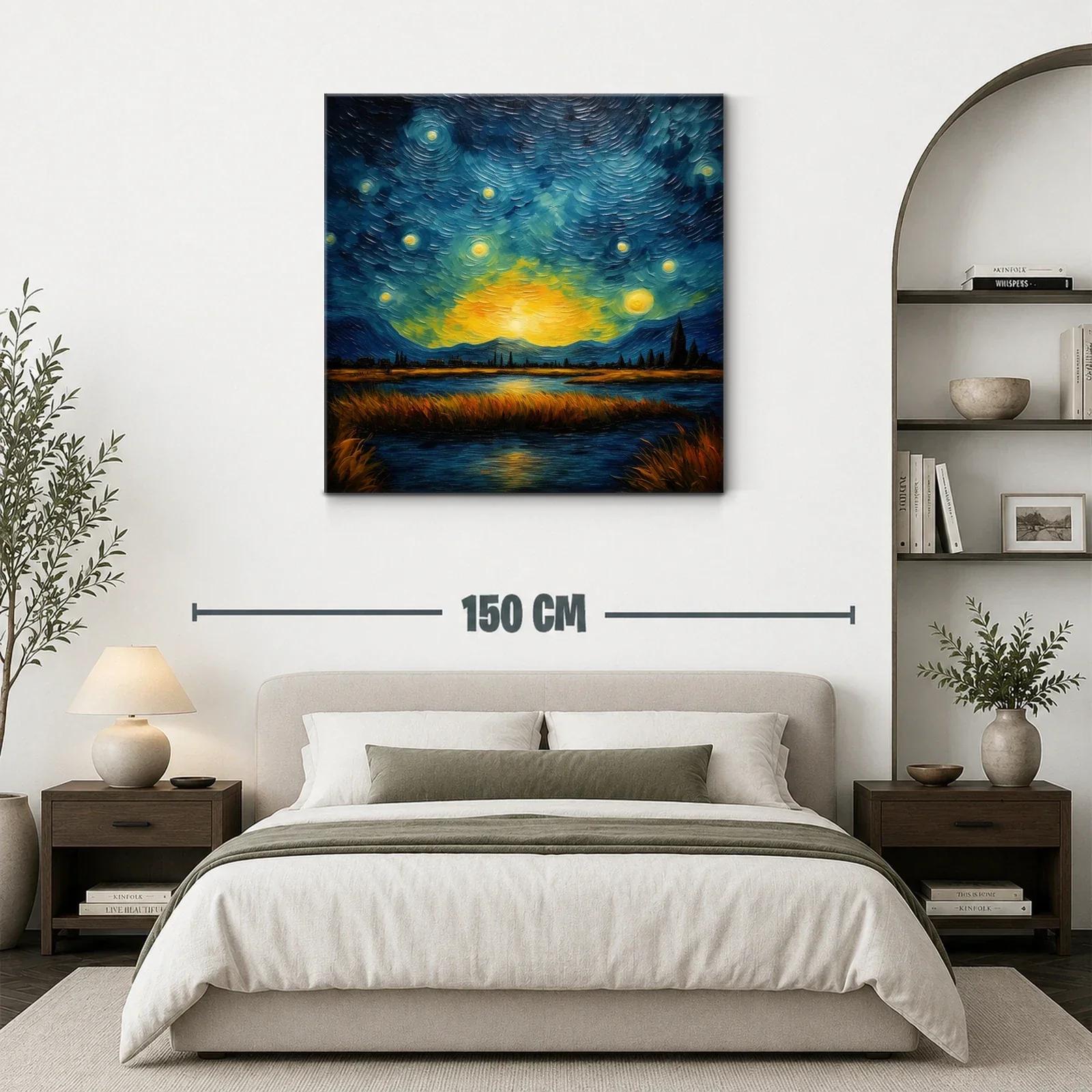 Paisaje nocturno con cielo estrellado y lago reflejante — miniatura 3