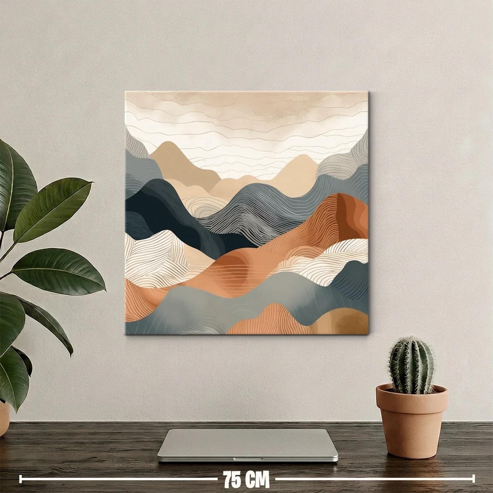 Cuadro con paisaje montañoso en tonos tierra y azules — miniatura 2