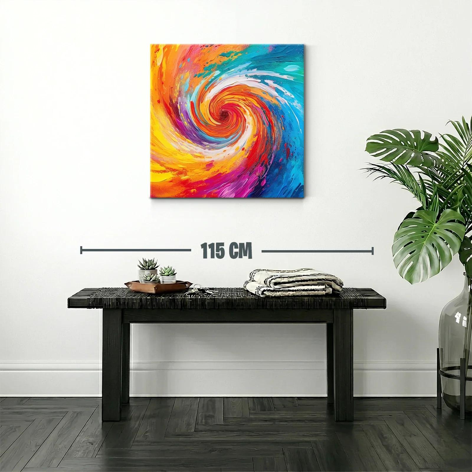 Cuadro abstracto espiral en vibrantes tonos cálidos y fríos — miniatura 2