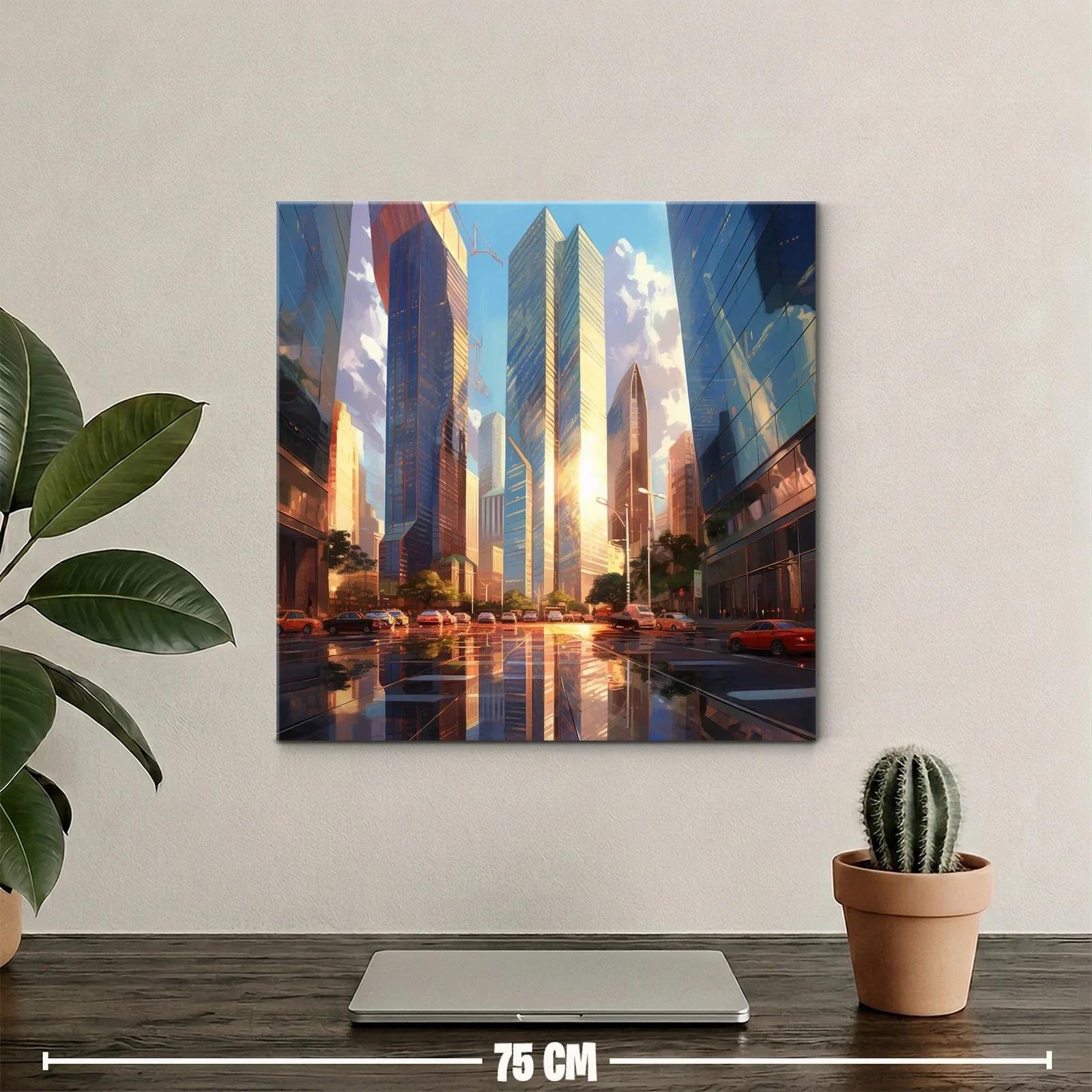 Atardecer urbano reflejado en rascacielos dorados — miniatura 2