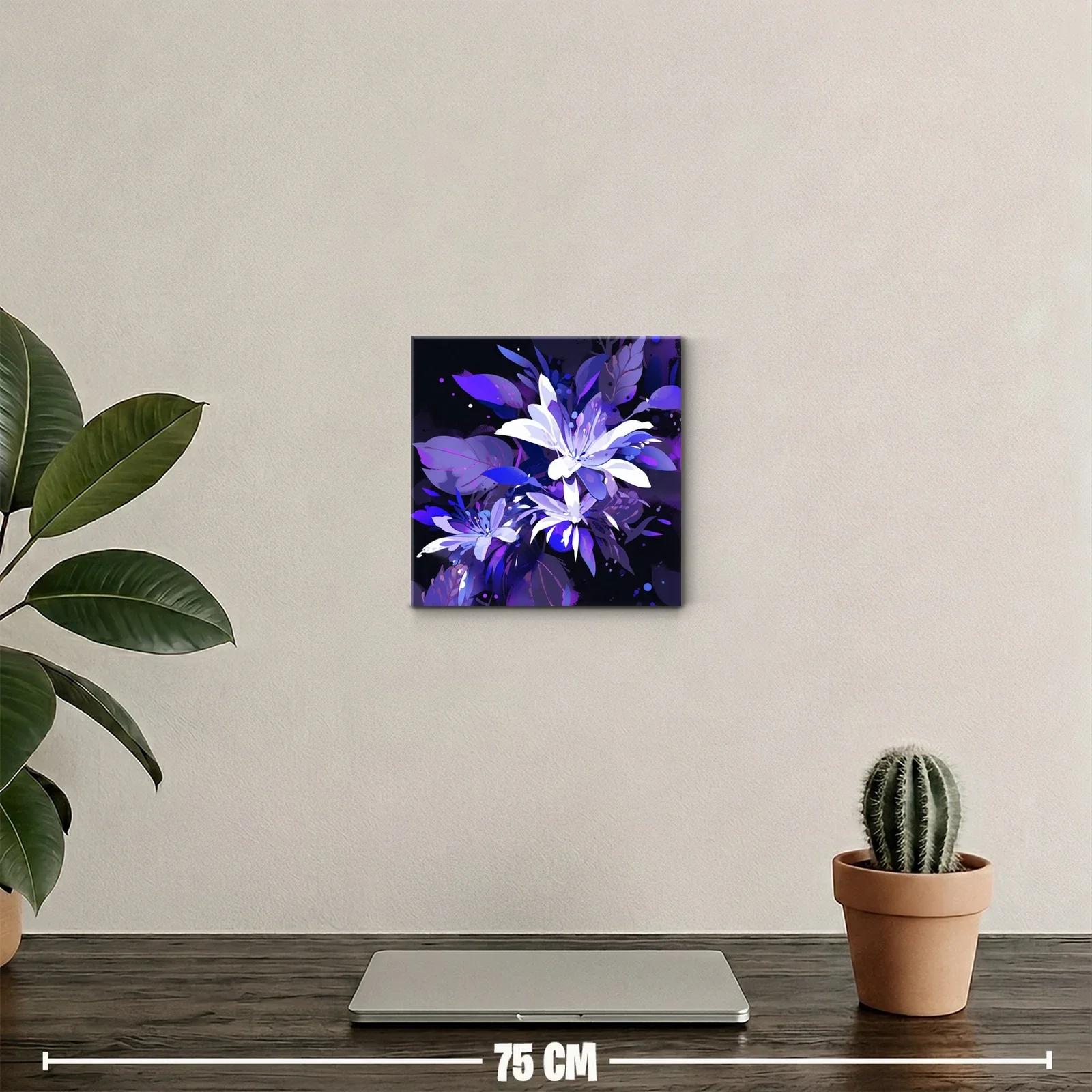 Cuadro con flores abstractas en tonos morados y azules — miniatura 2