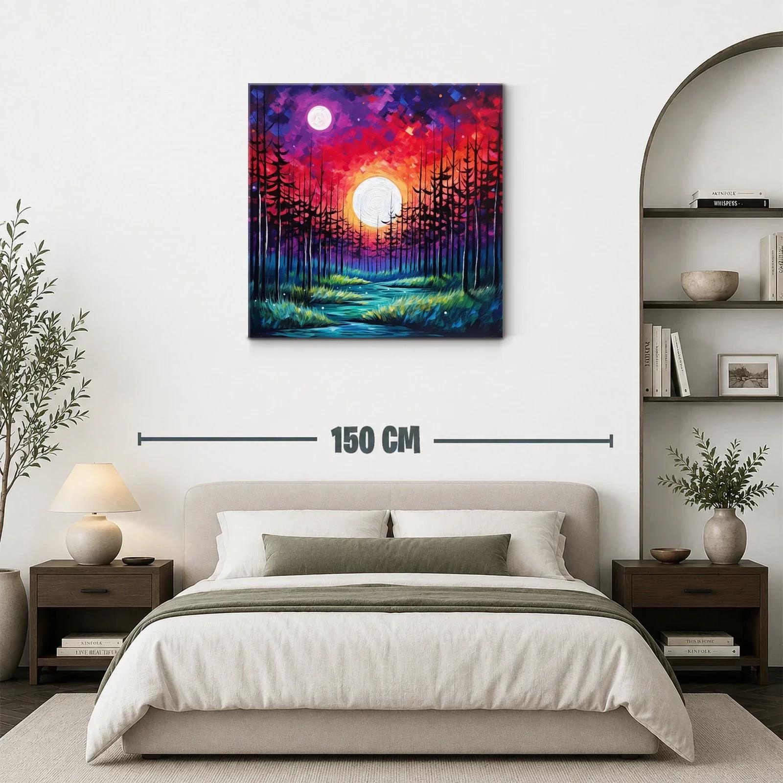 Paisaje de bosque nocturno con luna llena vibrante — miniatura 3