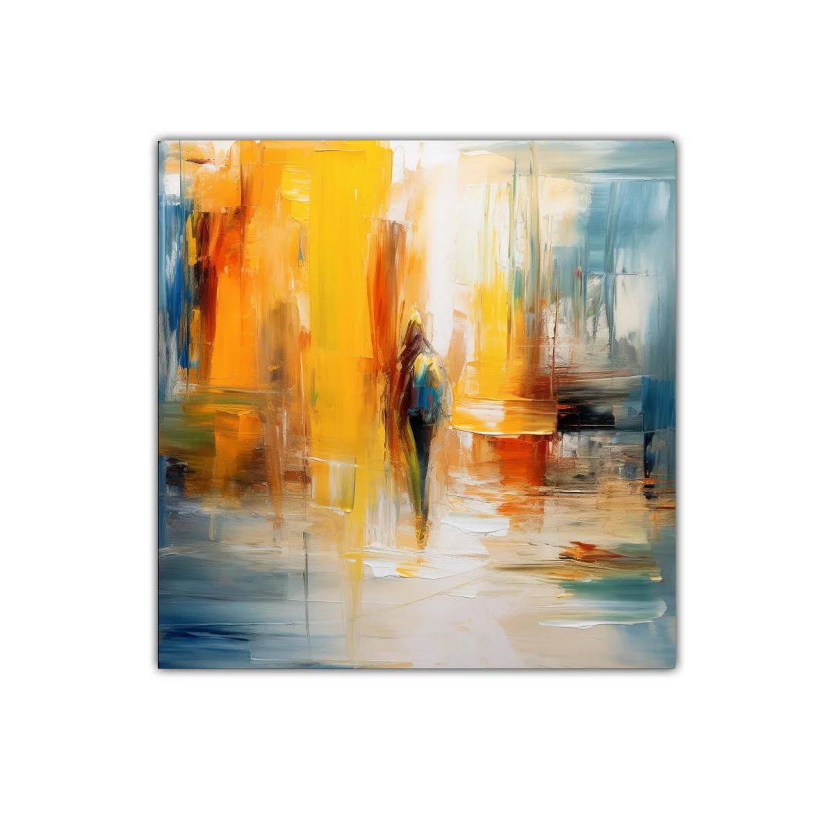 Cuadro abstracto con vibrantes tonos amarillos y azules — imagen principal