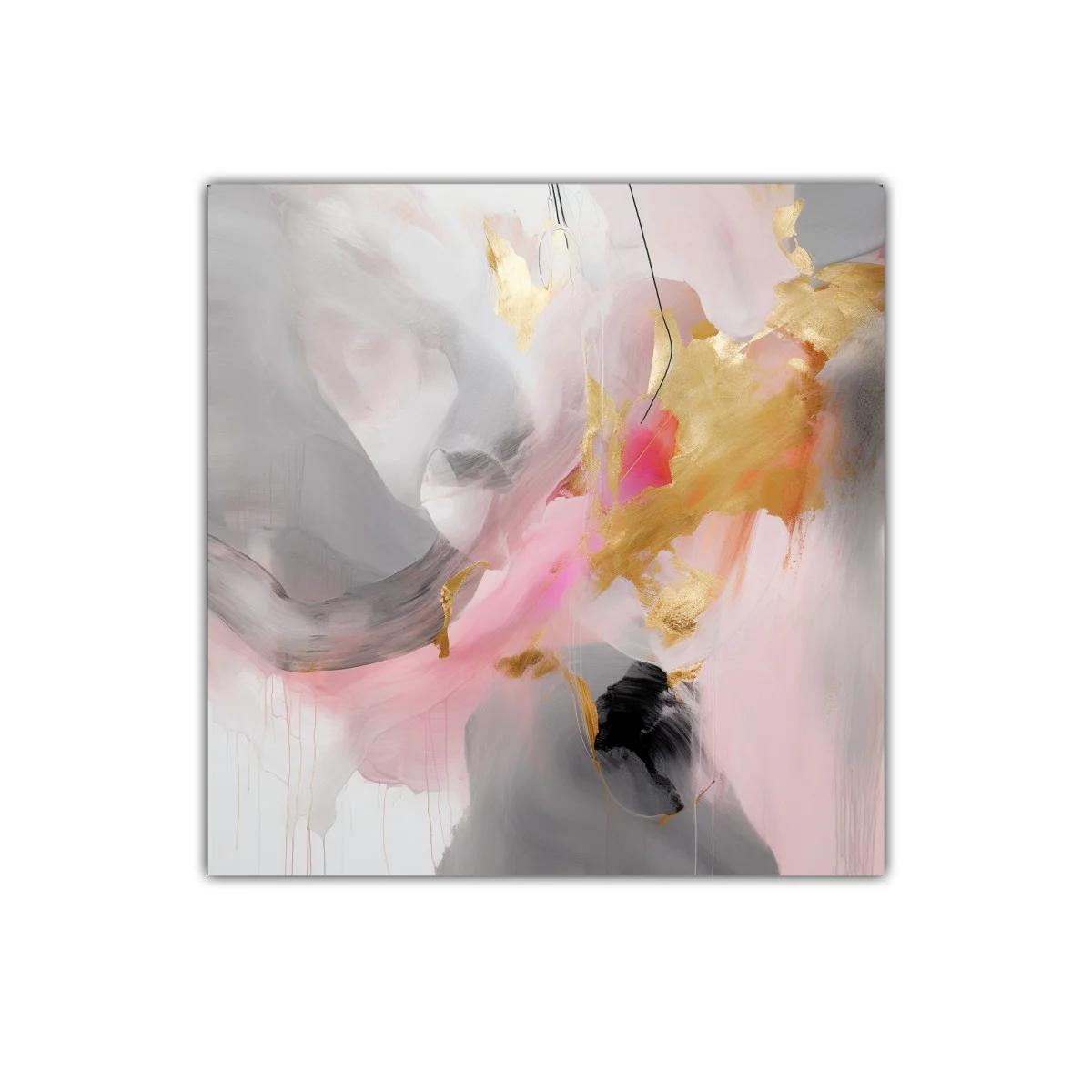 Cuadro abstracto contemporáneo en tonos suaves y dorados
