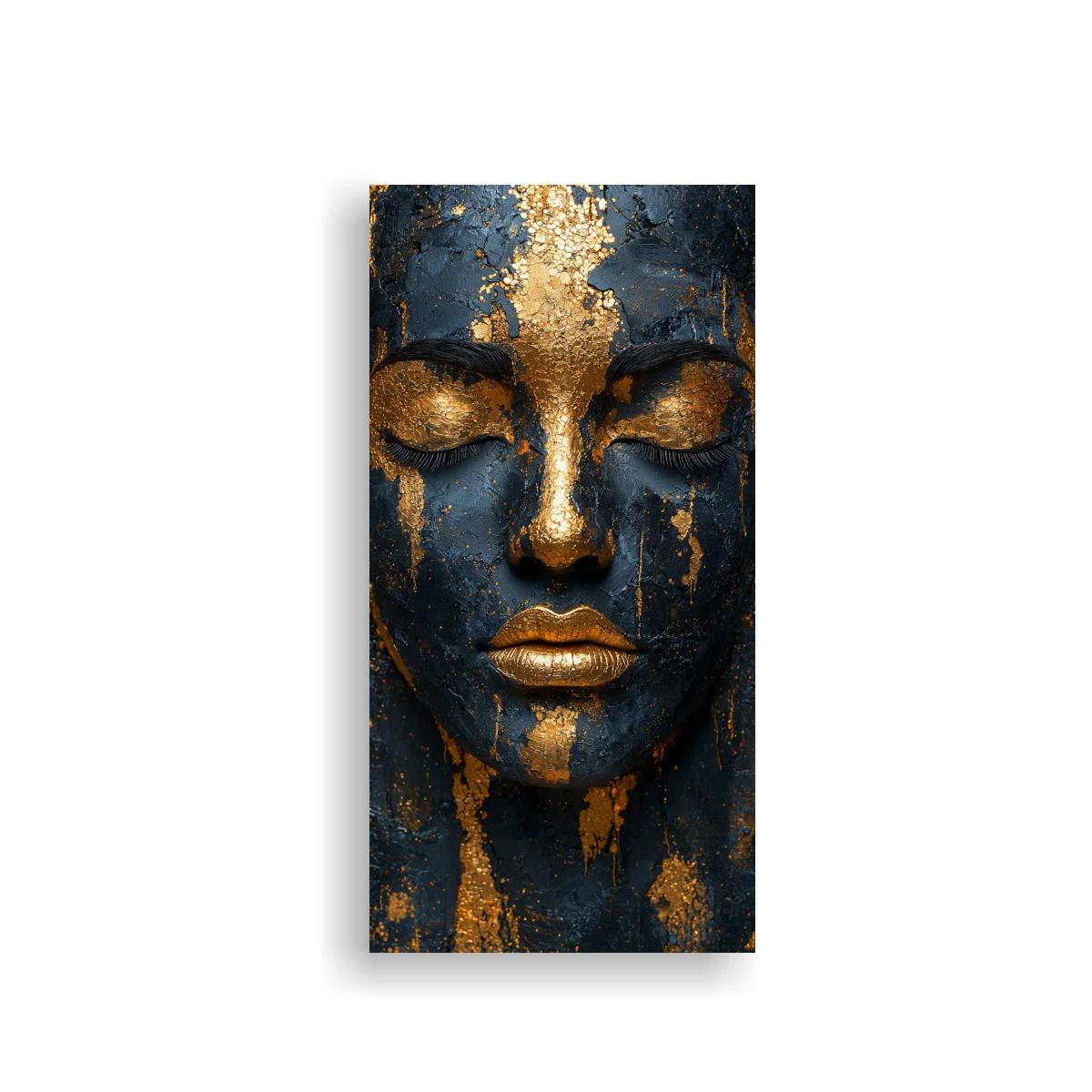 Cuadro rostro femenino con acabado dorado agrietado
