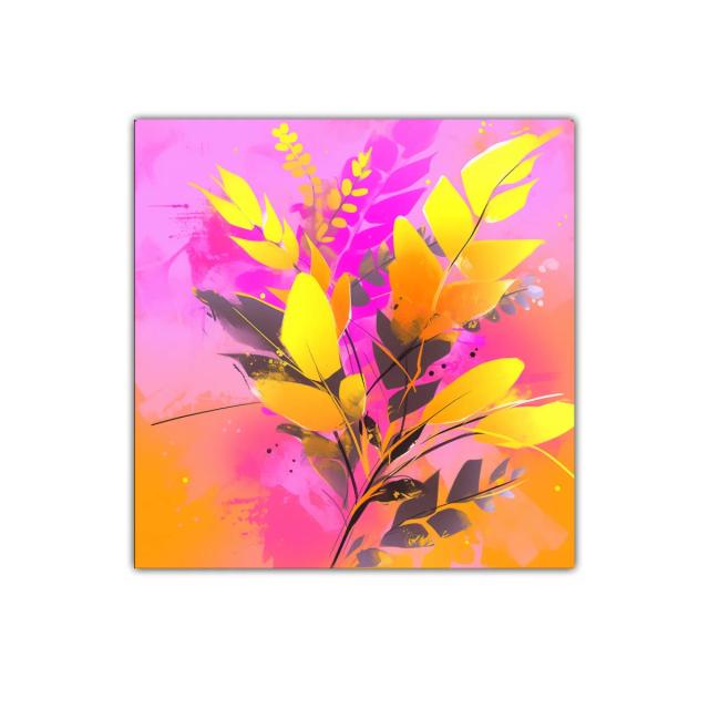 Cuadro decorativo con hojas vibrantes en tonos cálidos