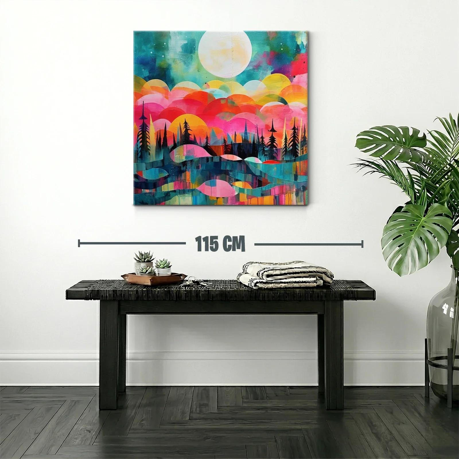 Paisaje abstracto con luna llena y árboles silueteados — miniatura 2