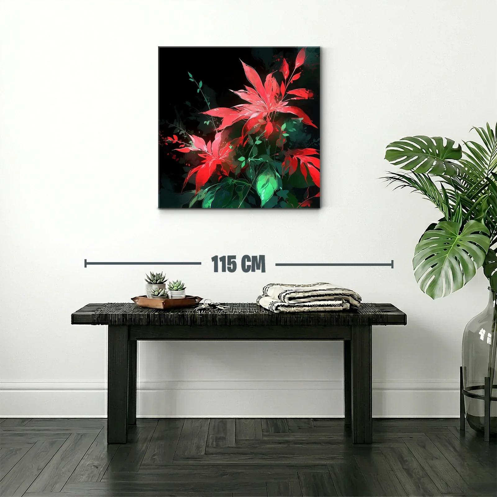 Vibrantes flores rojas con hojas verdes sobre fondo oscuro — miniatura 2