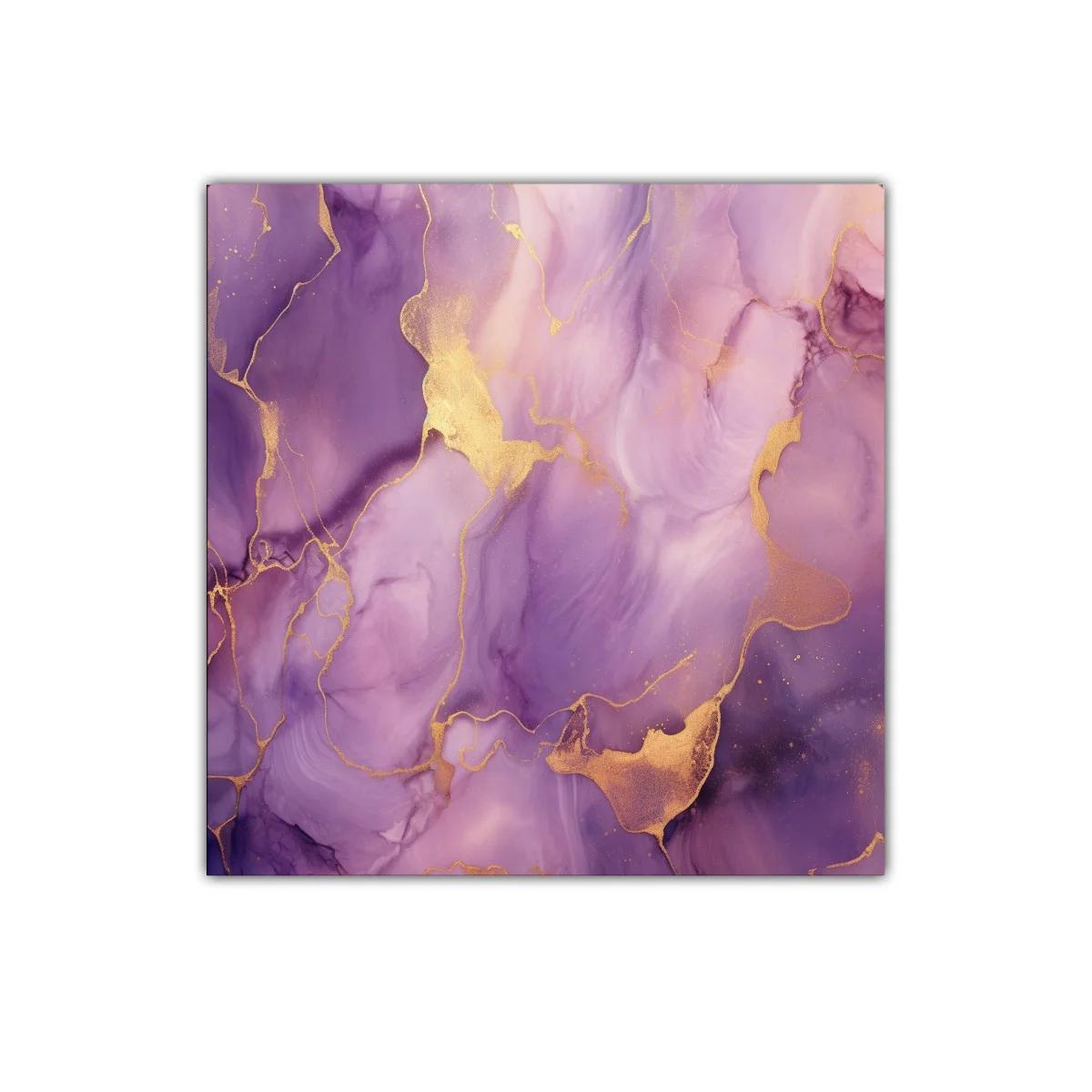 Cuadro abstracto con tonos morados y detalles dorados