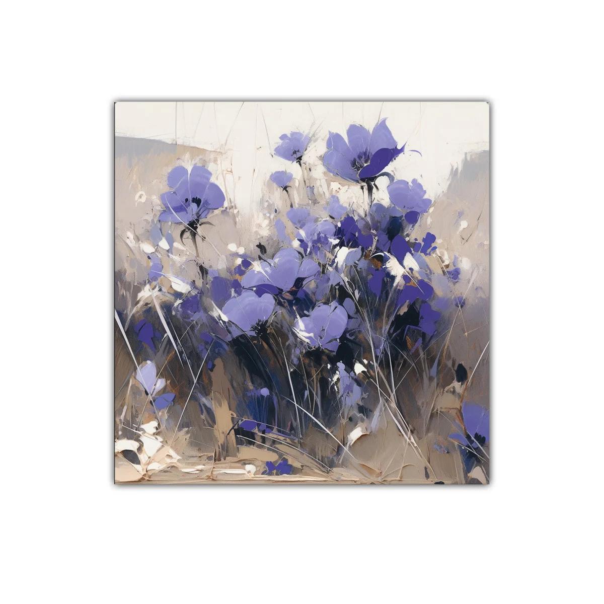 Cuadro con delicadas flores moradas en tonos neutros — imagen principal