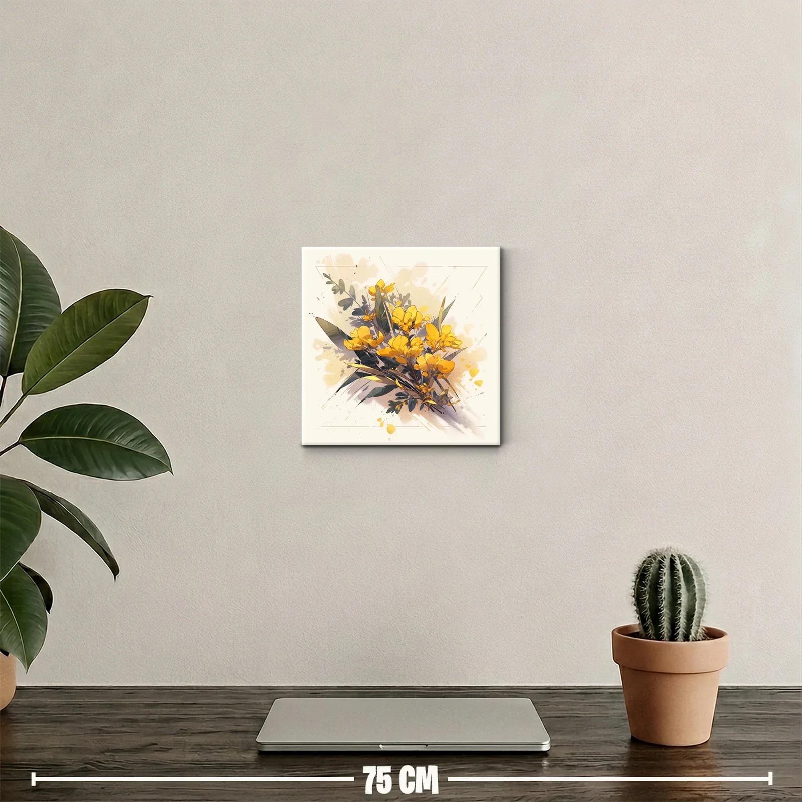 Ramo vibrante de flores amarillas con hojas verdes — miniatura 2