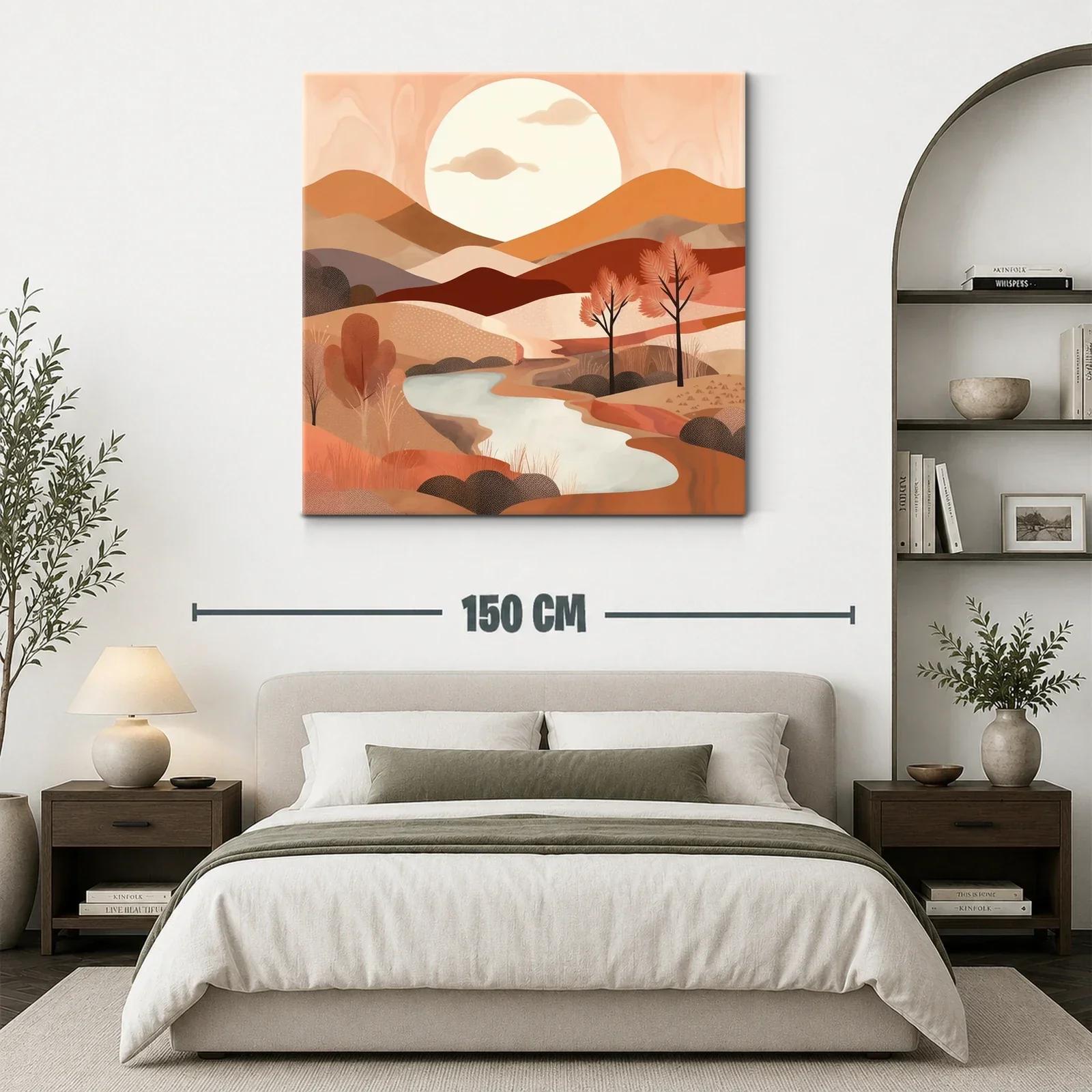 Paisaje sereno con colinas y río bajo puesta de sol cálida — miniatura 3