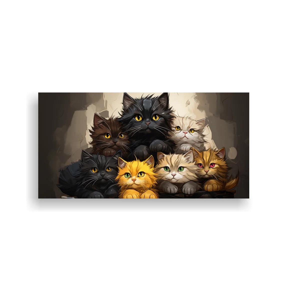 Cuadro grupo de gatos con rostros y patas visibles