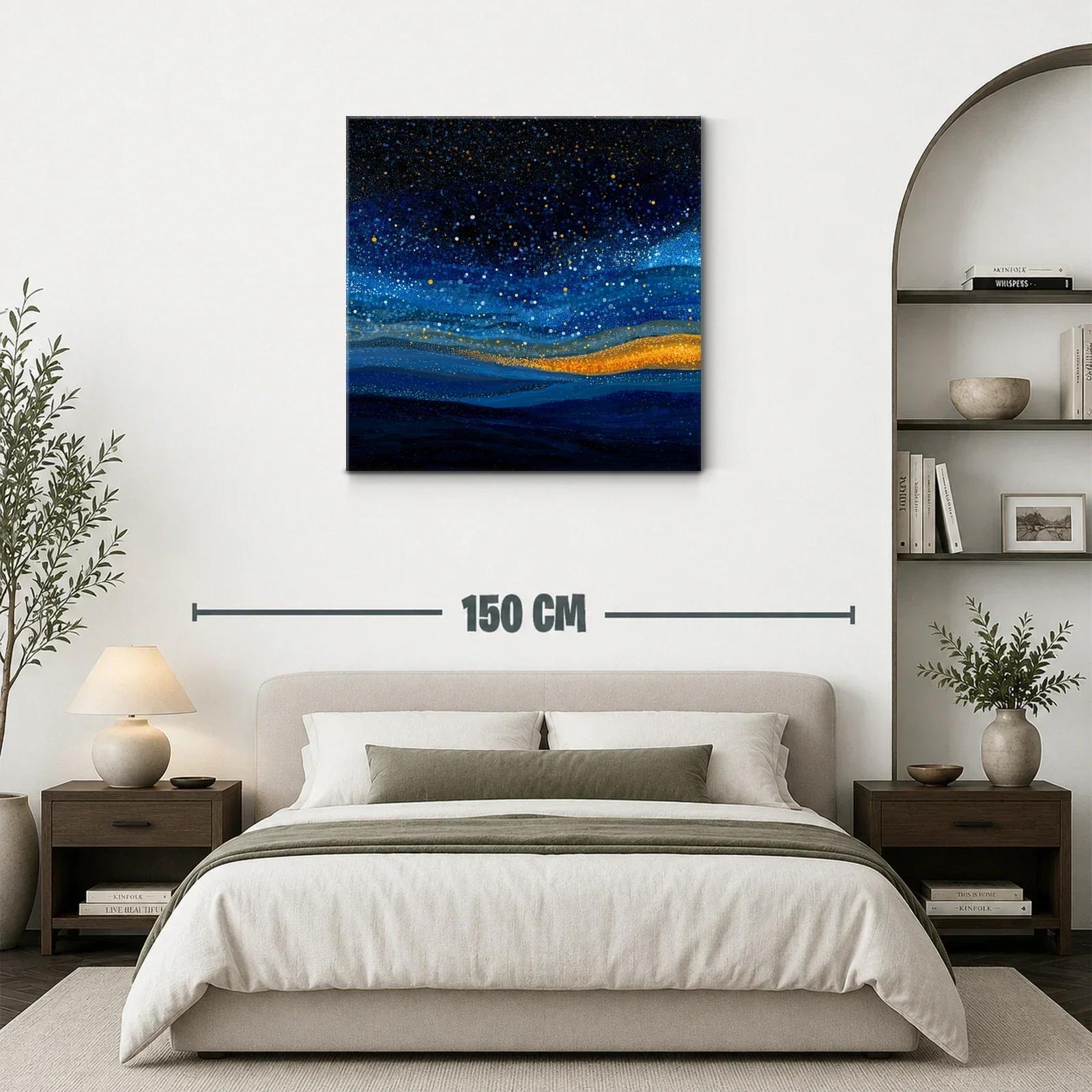 Cielo estrellado abstracto con tonos azules y dorados — miniatura 3