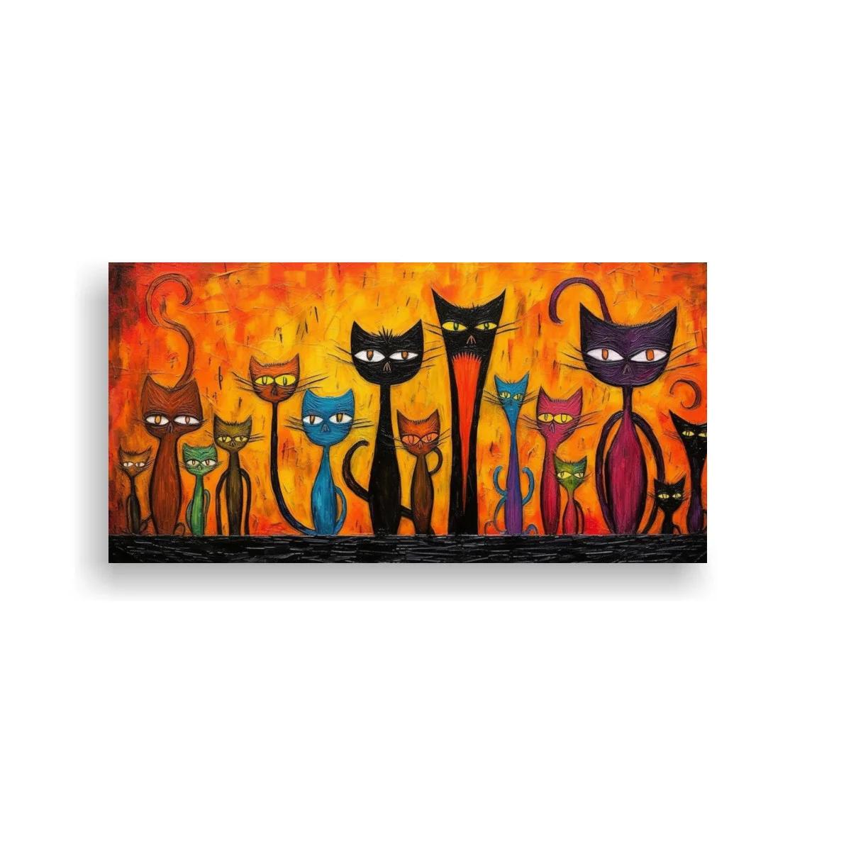 Cuadro gatos alargados con fondo cálido texturizado