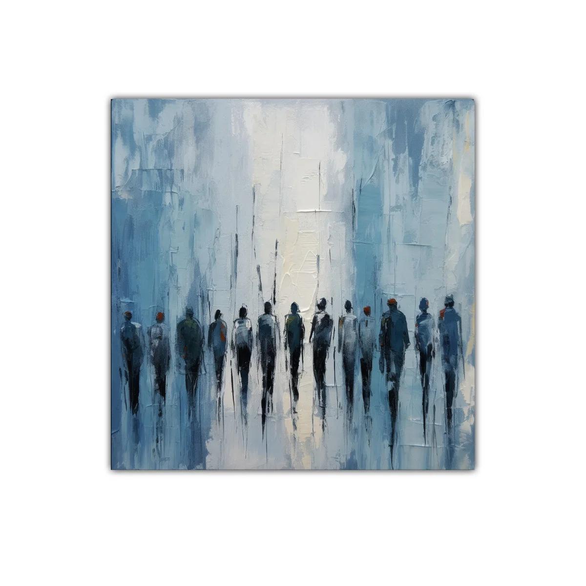 Cuadro abstracto con figuras humanas en tonos azules — imagen principal