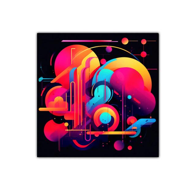 Cuadro abstracto con formas geométricas y colores vibrantes